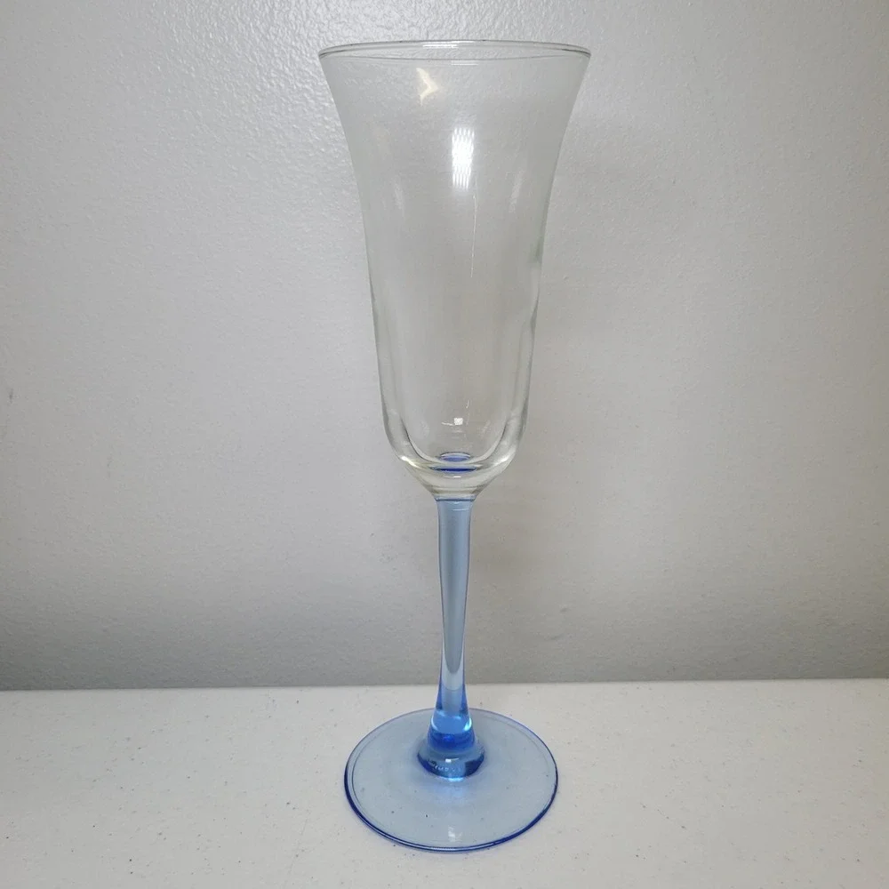 France Luminarc Blue Stemmed‎ Glass Vintage Champagne Flute 9 inch